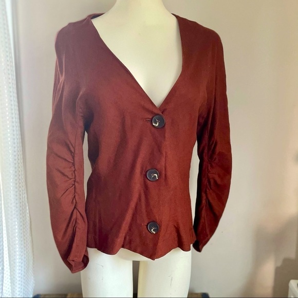 Zara TRF Collection Ruched Rust Orange Long Sleeved Top Small - Picture 1 of 10